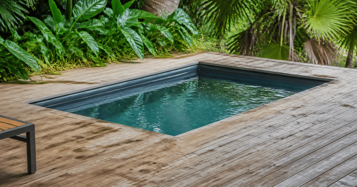 Bassin rectangulaire integre sur plancher bois sureleve