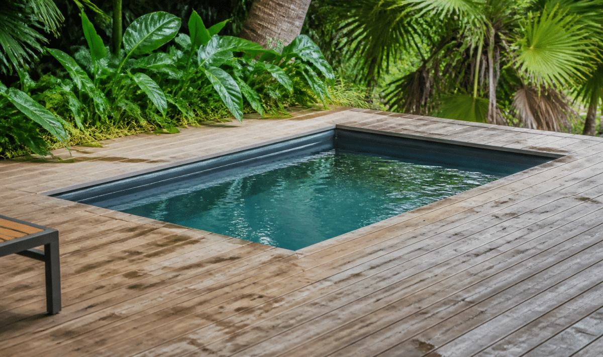 Bassin rectangulaire integre sur plancher bois sureleve