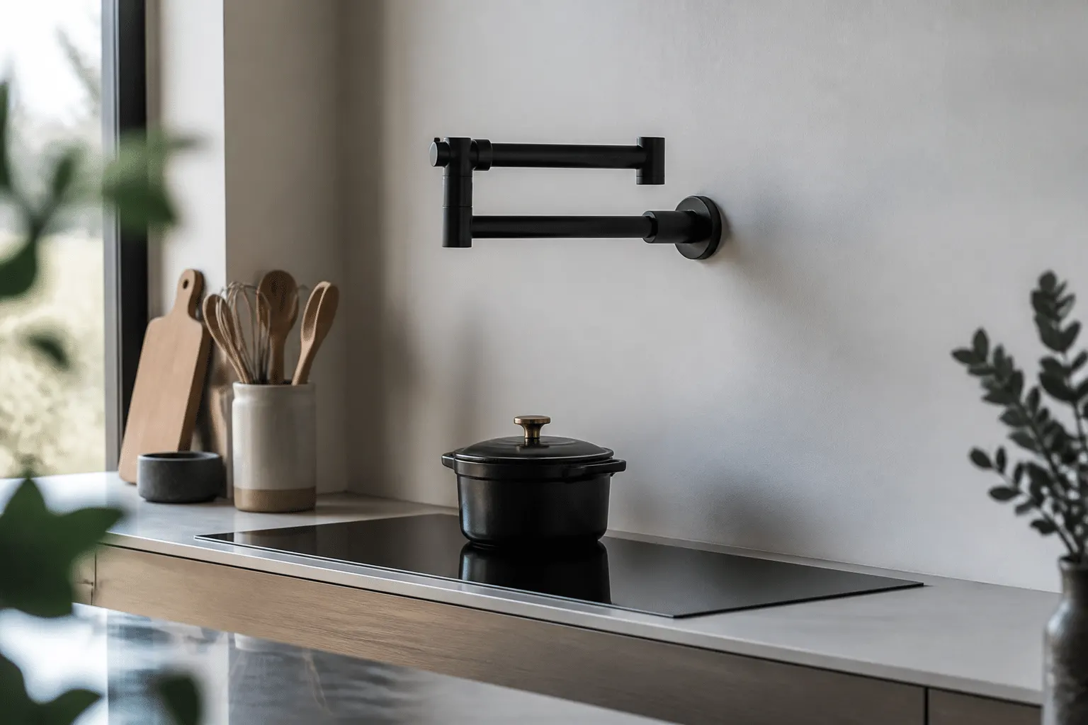 Batterie noire montée au mur dans cuisine moderne