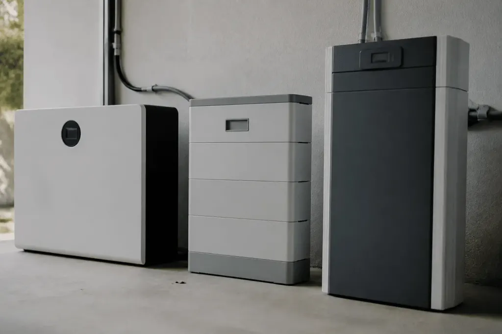 Trois types de batteries de stockage d'énergie domestique affichees
