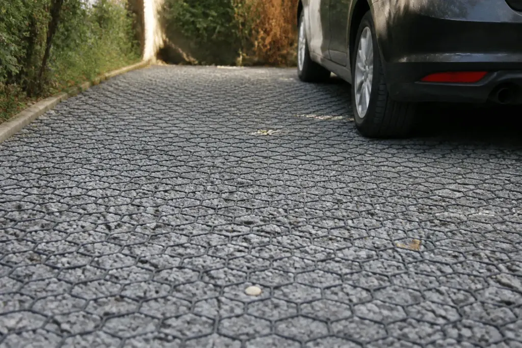 Dalles alvéolaires plastique remplies gravier allée voiture