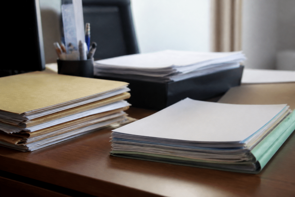 Dossiers administratifs et documents d'autorisation sur bureau