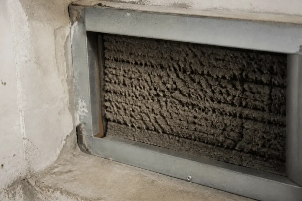 Filtre poussiéreux de ventilation encrassé en sous-sol