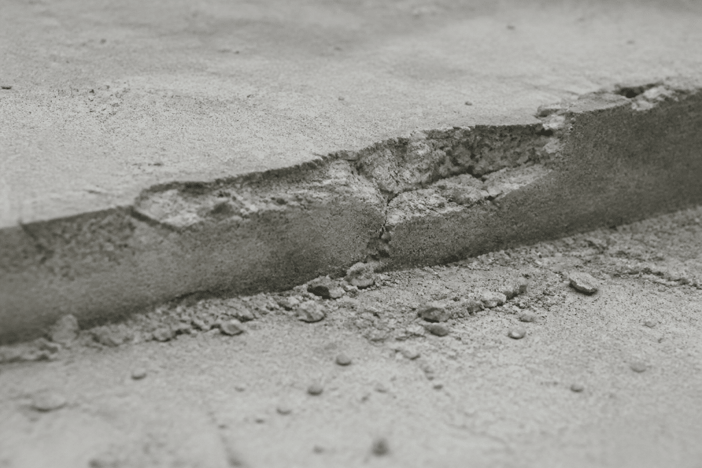 Granulats detaches d'une surface de beton fissuree