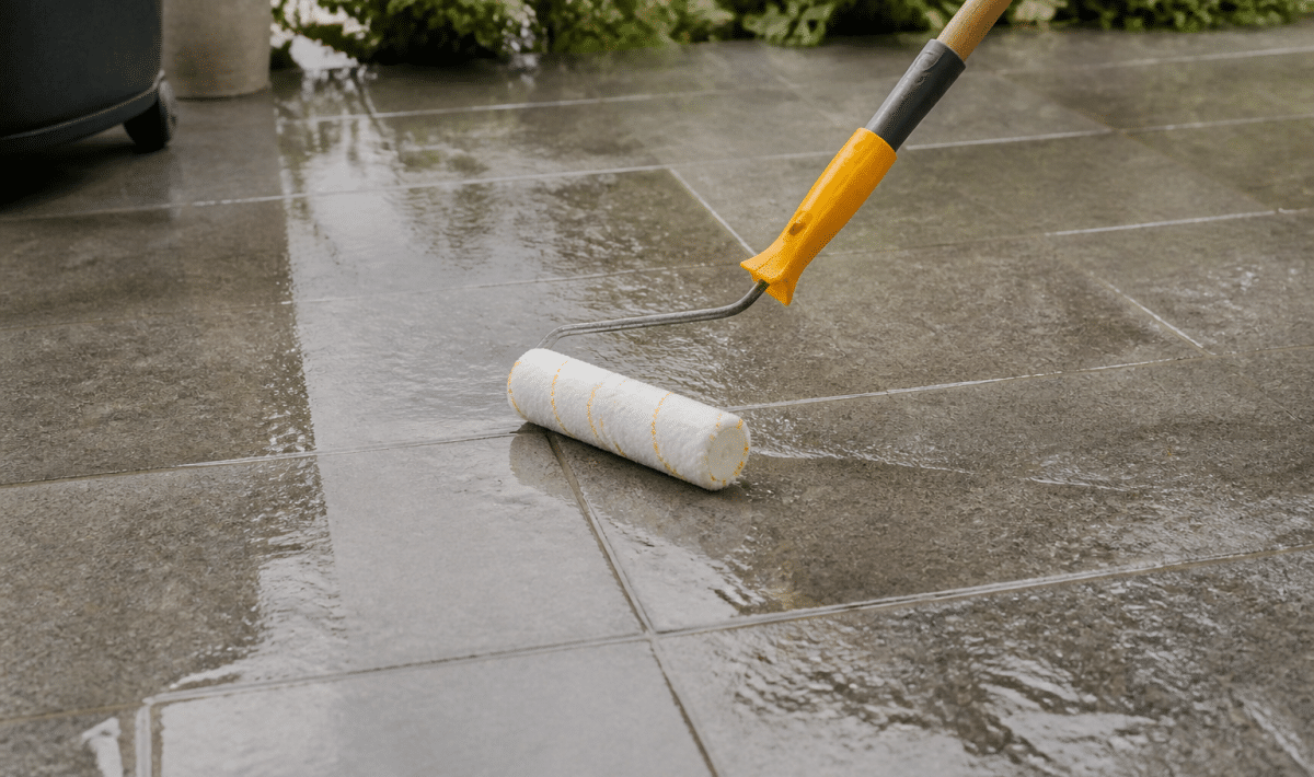 Produit hydrofuge applique sur surface terrasse humide