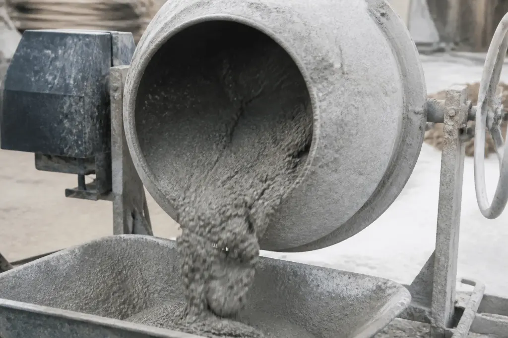 Betonneuse versant sable ciment eau gris melange