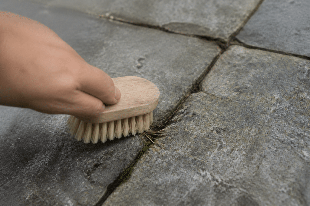 Brosse douce nettoyant joints pierre grise usée