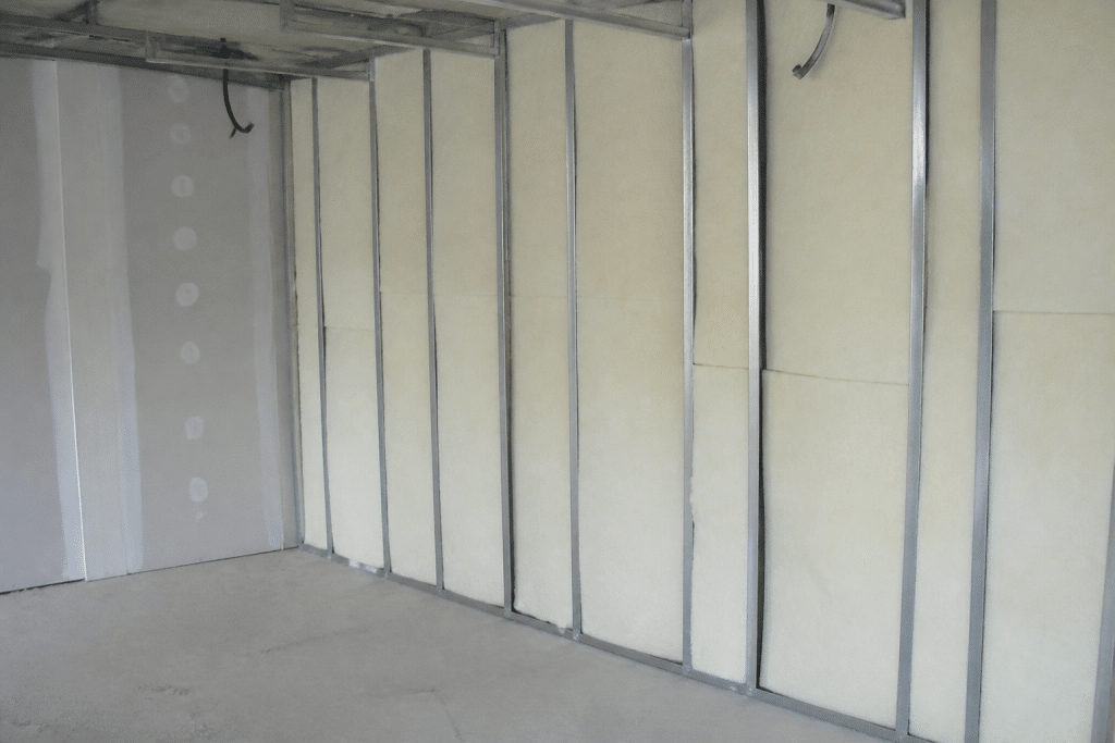 Panneaux isolants polyurethane fixes sur ossature metallique avec plaque plâtre