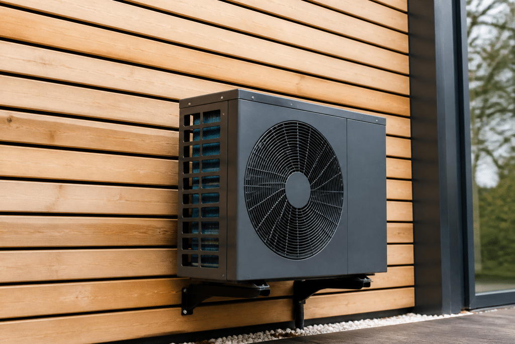 Lames de bois clair sur système thermique réversible