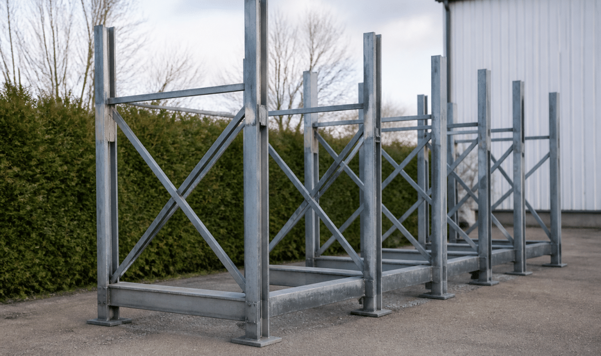 Structure metallique autoportante posee sur terrain sans ancrage souterrain