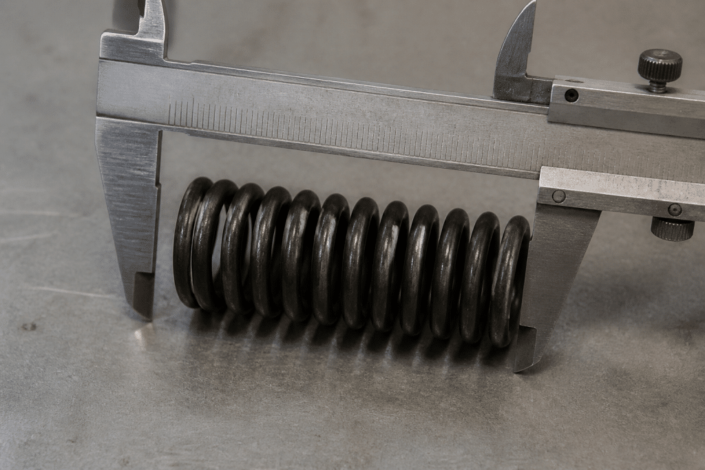 Ressort metallique enroule avec mesures de diametre et longueur