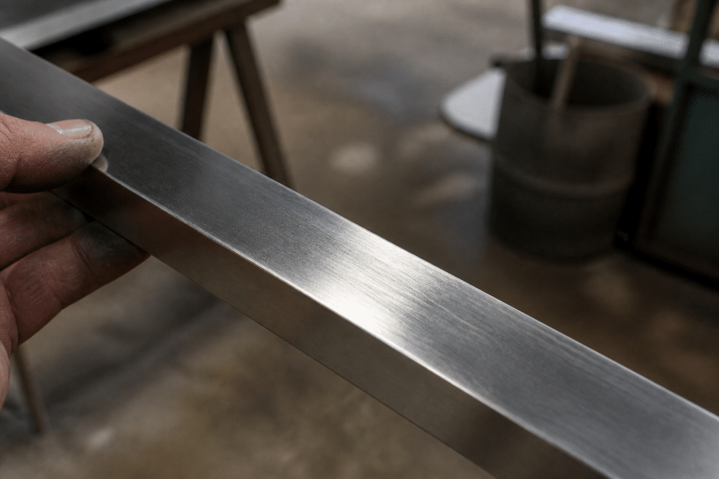 Surface metallique brillante apres ponçage avec brosse metallique
