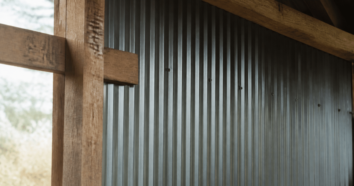 Feuille metallique ondolee posee verticalement sur charpente bois