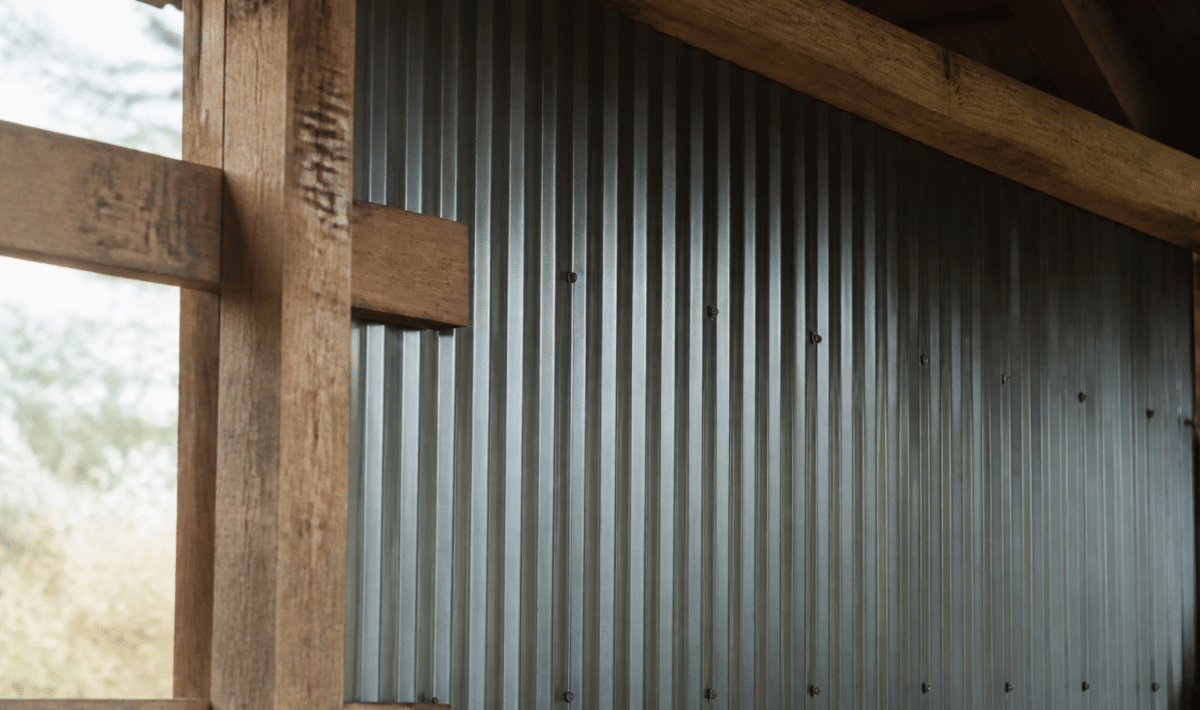 Feuille metallique ondolee posee verticalement sur charpente bois