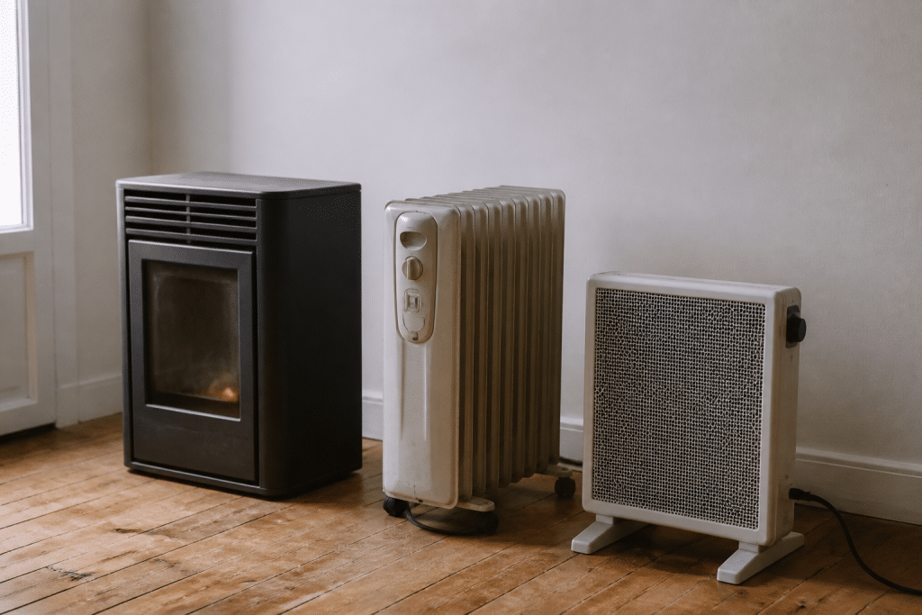 Comparaison visuelle de trois appareils de chauffage domestique différents